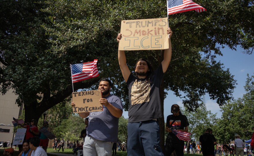 Protesters in downtown San Antonio on Saturday, June 14, 2025.