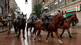 Mounted police patrol the streets of downtown in preparation for the G-20 Summit in Pittsburgh, Pa.
