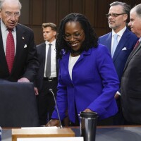 Supreme Court nominee Judge Ketanji Brown Jackson arrives for her confirmation hearing before the Senate Judiciary Committee on Monday.