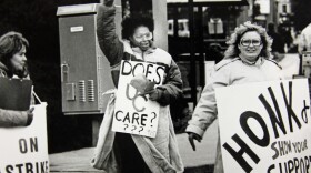 University of Cincinnati clerical workers protest on the Clifton campus in the mid-1980s.
