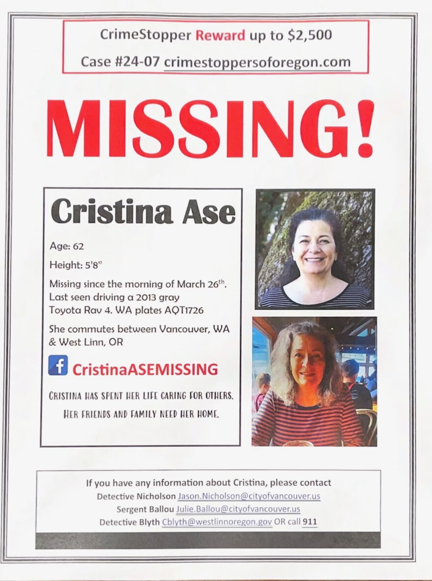 This undated photo of Cristina Ase’s missing poster has been posted across Facebook to raise awareness for her reported disappearance in Portland, Oregon, on March 26, 2024.