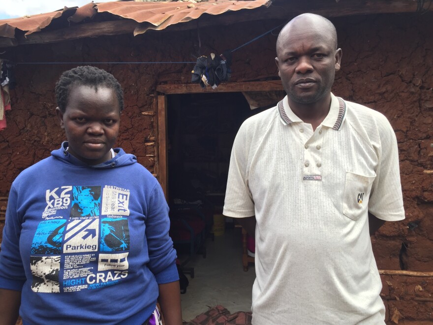 Everlyne Akeyo (left), and her husband Steve Oludhe are residents of Kibera. Steve worked as an electrician while his wife, who gave birth to a baby girl three weeks ago, had previously worked at a salon. Now he's out of work because of the coronavirus lockdown.