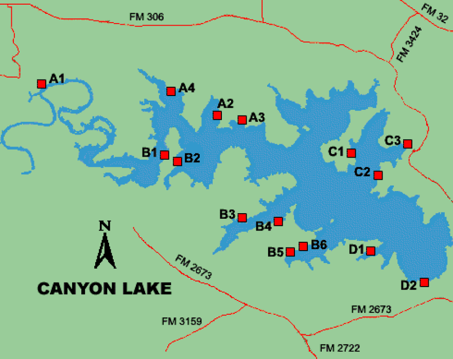 Map of public Canyon Lake boat ramps