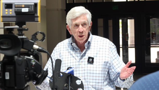 Rep. Ed DeLaney (D-Indianapolis) spoke to reporters at the Indiana Government Center Wednesday, April 28th. DeLaney raised concerns about the state’s claims of $200-million in improper payments to attendant care providers.