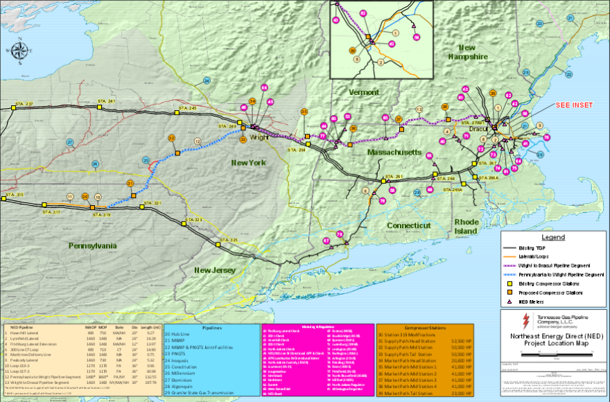 The path of the proposed Northeast Energy Direct pipeline