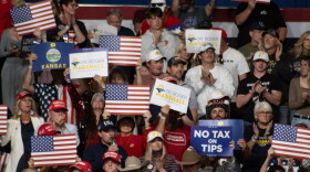 Crowds cheer for Wichita-area Republican elected officials in advance of President Trump's speech in Park City on Monday.