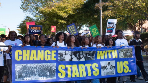 North Carolina A&T State University Students march to the polls for the second time this month on Thursday, Oct. 22.