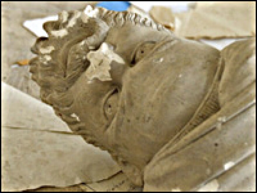 Part of a beheaded sculpture lies among rubble after a mob of looters ransacked and looted Iraq's largest archeological museum in Baghdad.