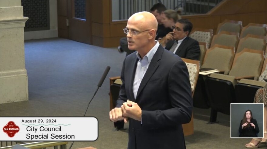 Weston Urban CEO Randy Smith speaking to the San Antonio City Council about the proposed ballpark deal on Thursday.