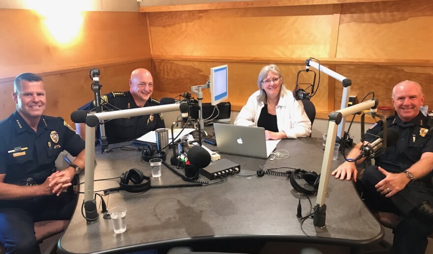 Police Chiefs in The Point Studio with our host Mindy Todd (Falmouth's Chief Dunn joined us by Zoom).
