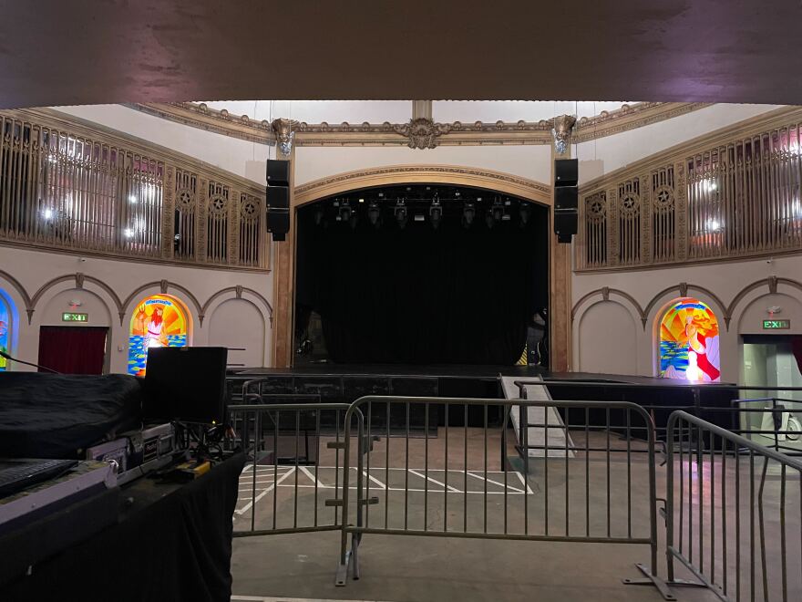 View of the stage from by the sound/lighting console. 