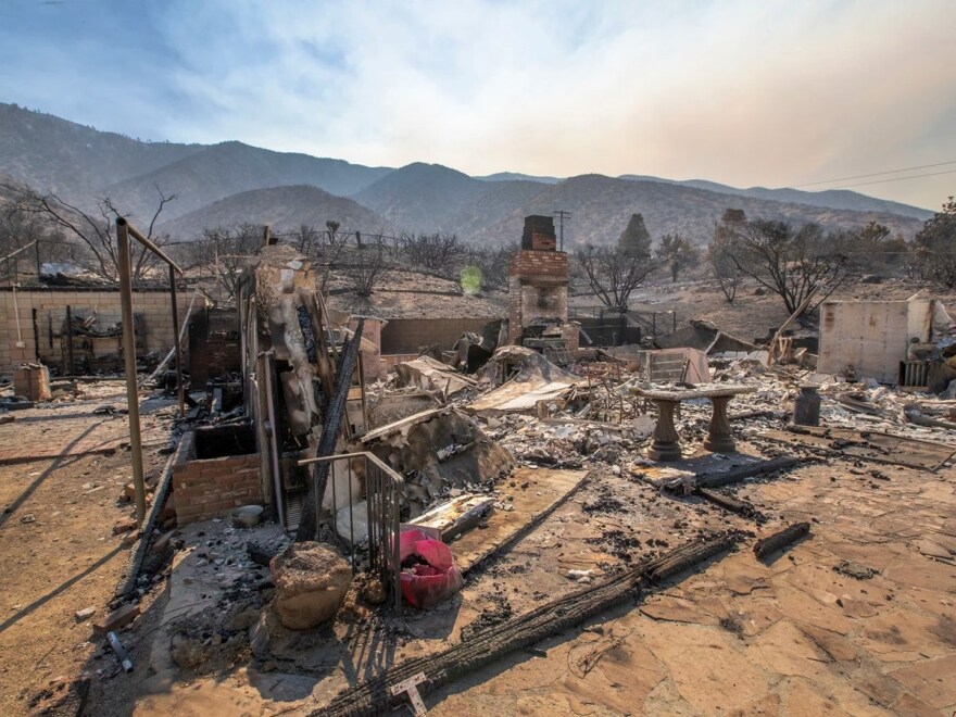 The remains of a burned home from the Bobcat Fire in Juniper Hills, Calif., on Sept. 20, 2020.