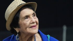 Dolores Huerta, the labor leader, civil rights activist and co-founder of the National Farm Workers Association, is seen at the California Democratic Party's 2025 State Convention at the Anaheim Convention Center in Anaheim, Calif., May 31, 2025.