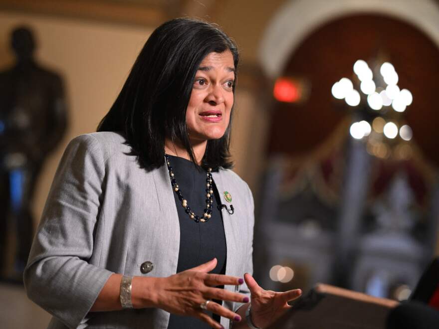 Rep. Pramila Jayapal, seen here at the U.S. Capitol on May 31, sparked backlash among members of her own party over the weekend when she referred to Israel as "a racist state."