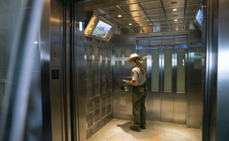The newly designed elevator was paid for by a donation from philanthropist David Rubenstein.
