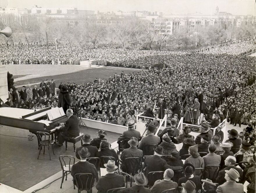 Marian Anderson with Kosti Vehanen at the Lincoln Memorial in Washington, D.C., April 9, 1939.