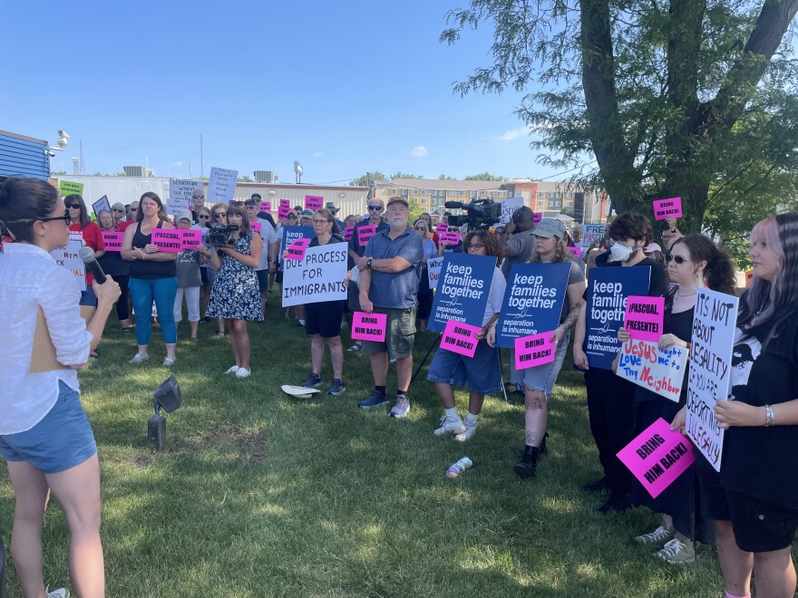 Protesters gathered outside of the Immigration Customs and Enforcement office in Cedar Rapids July 9 to ask for the return of Pascual Pedro Pedro, who was deported at his annual immigration check-in.