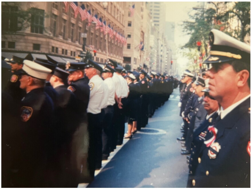 The street outside the packed St. Patrick's Cathedral in Manhattan was filled with firefighters from across the country, who paid tribute to Capt. Hatton, Oct. 4, 2001.