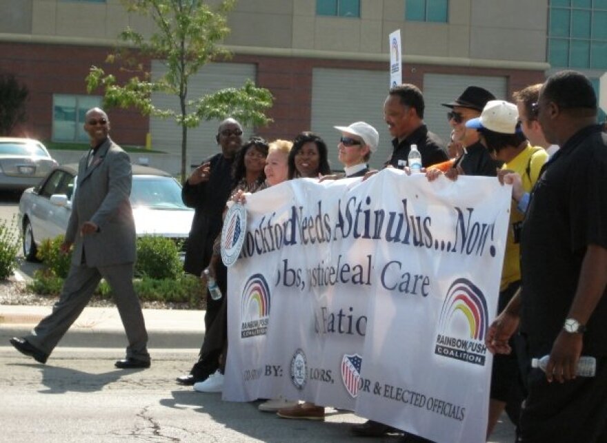 Rev. Jackson at the head of a march in Rockford, Sept. 2009.