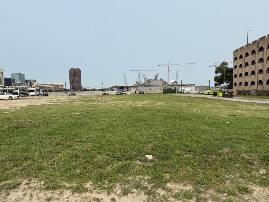 The vacant lot is used for additional parking.