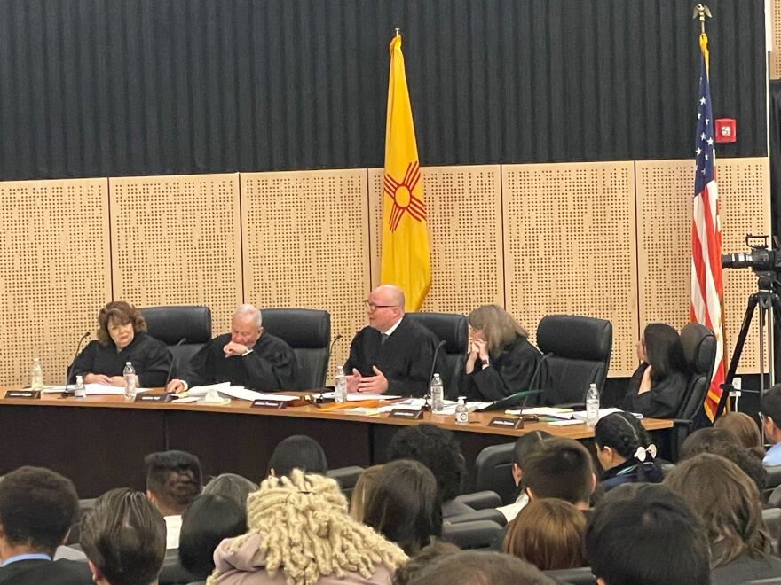 New Mexico Supreme Court Justices during the Johnson v. Board of Education hearing where high schools student attended as part of the