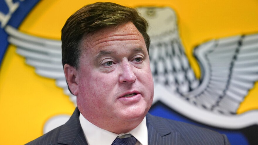 FILE - In this Sept. 16, 2020 file photo, Republican attorney general candidate Todd Rokita speaks during a news conference in Indianapolis.