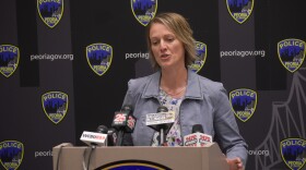 Peoria County State's Attorney Jodi Hoos speaks at a press conference on Monday, June 1, 2020.