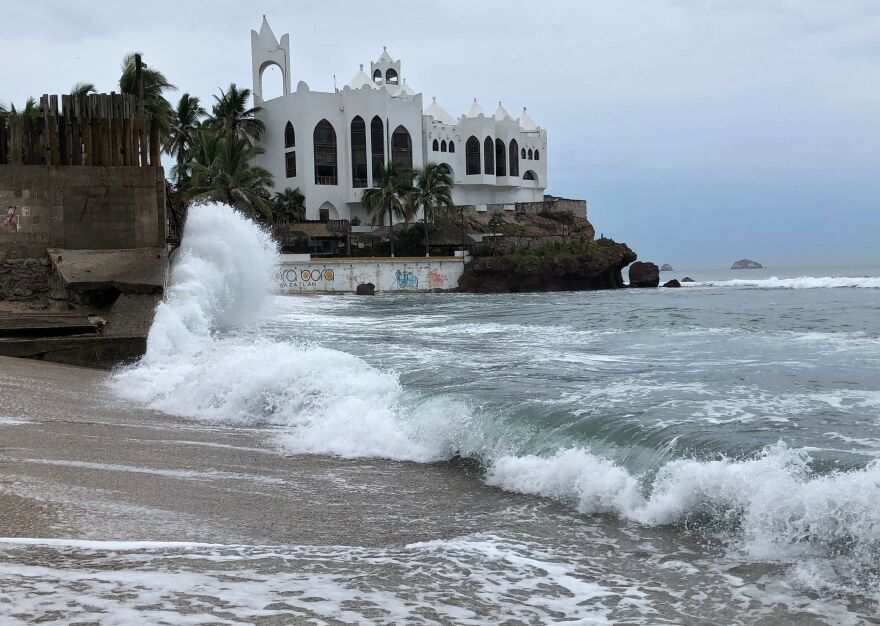 Waves batter Mazatlan in Sinaloa state, Mexico, on Monday, before Hurricane Willa's arrival.