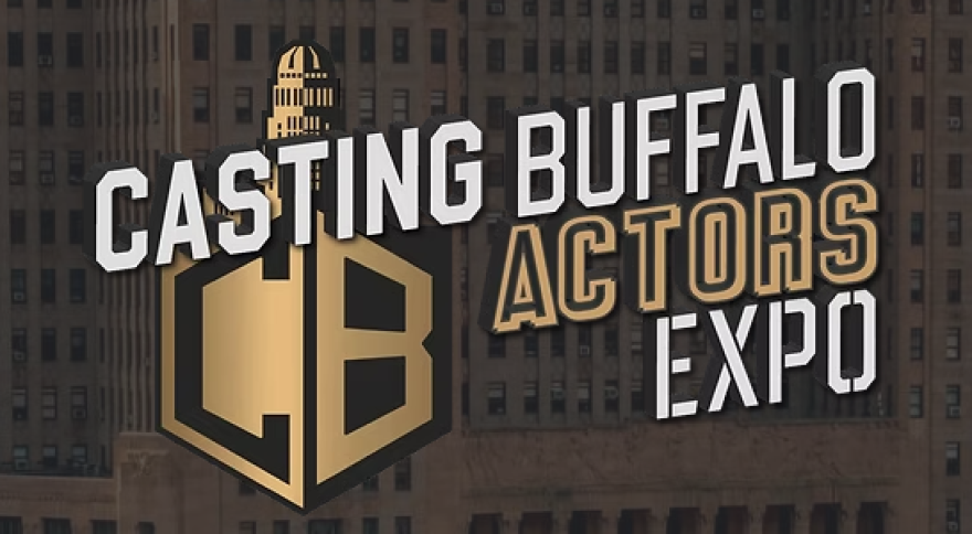 A black and gold image features a rendering of Buffalo City Hall as it announces the Casting Buffalo Actors Expo. 
