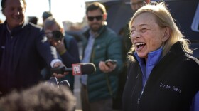 Democratic Gov. Janet Mills, who was elected to a second term on Tuesday, speaks to reporters, Wednesday, Nov. 9, 2022, in Portland, Maine.