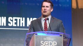 Seth Moulton addresses the South Carolina Democratic Party convention on June 22 in Columbia, S.C. (Meg Kinnard/AP)