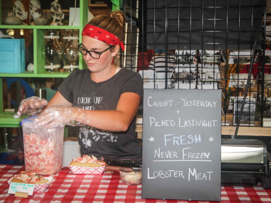 Sadie Samuels has a real sea-to-table system. She sells her lobster meat and lobster rolls at a farmers market in Belfast, Maine.