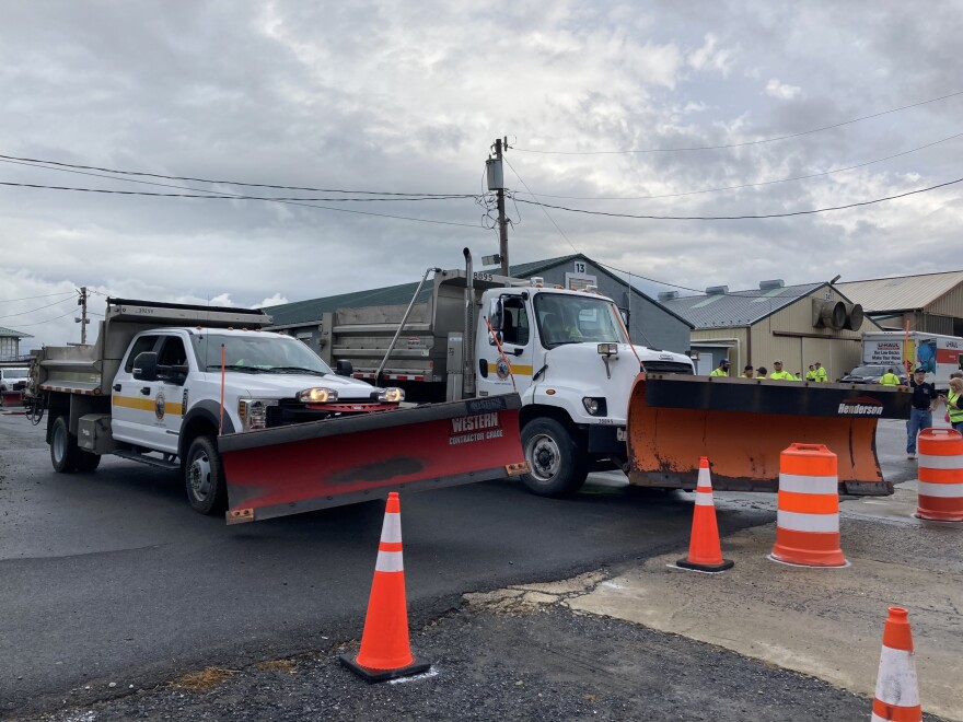 Snow plows rated to carry one ton (left) and 10 tons (right).