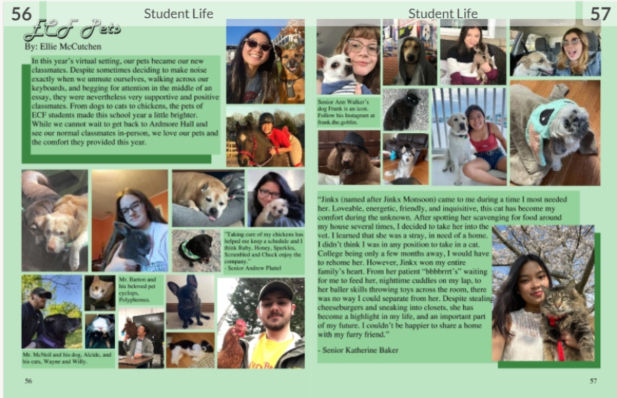 To fill pages of the yearbook and document student life in a year that's mostly remote, the yearbook team moved to almost magazine-style spreads on people's lives outside of class.