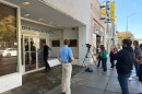Reporters gather outside the Obenshain Center on Thursday, Oct. 29, 2026, in Richmond, Va.