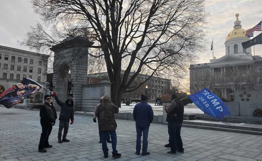 Small group of pro-Trump protestors outside the N.H. Statehouse. 