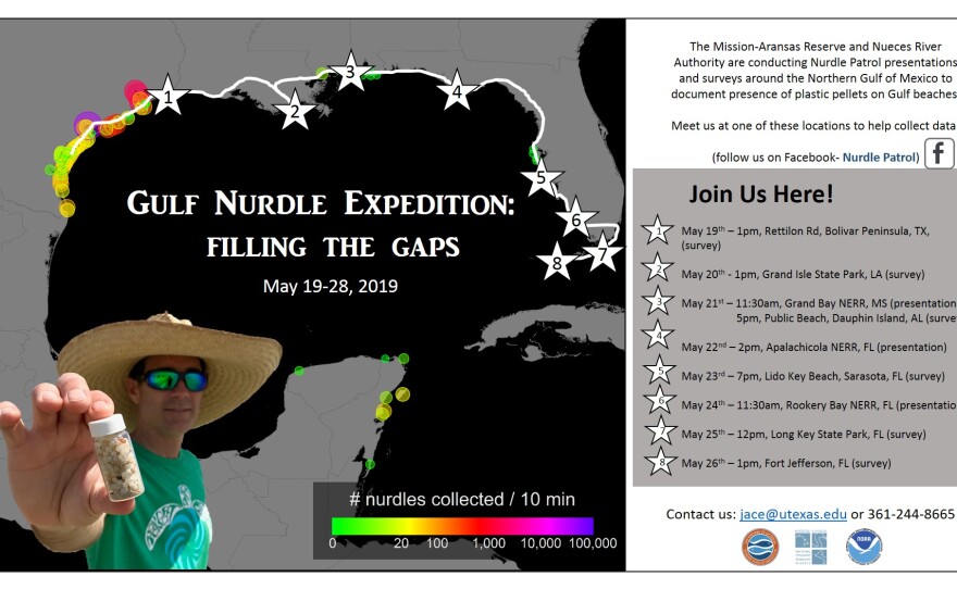 A flyer showing where and when talks on collecting plastic pellet pollution will take place