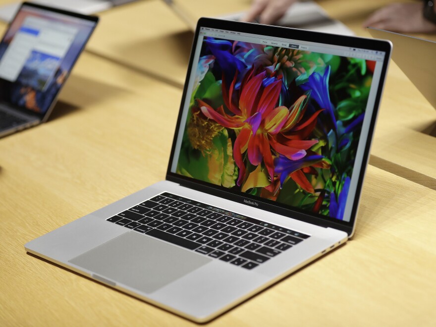 A MacBook laptop computer shown in 2016.