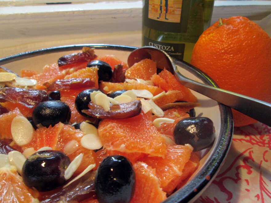Macerated Oranges, Medjool Dates And Grapes with Slivered Almonds