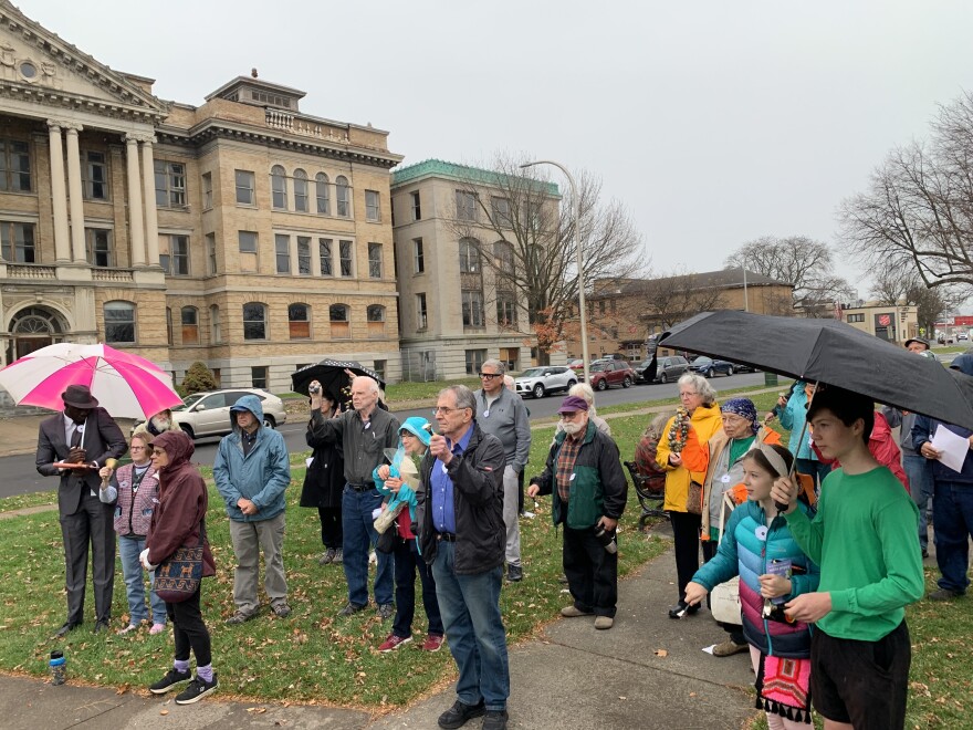 People gather at Billings Park in Syracuse in observance of Armistice Day.