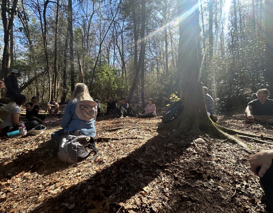 Science writer Florence Williams guides a forest bathing experience at the NC Arboretum in Asheville