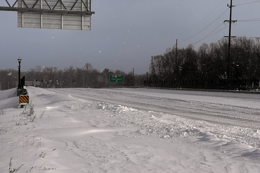 A travel warning continued for Monroe County Monday morning, including Interstate 69 (pictured).