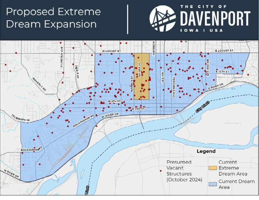 A map showing the EXTREME DREAM program and the DREAM program. Council will consider extending the EXTREME DREAM coverage area to the entire DREAM program on October 22nd.