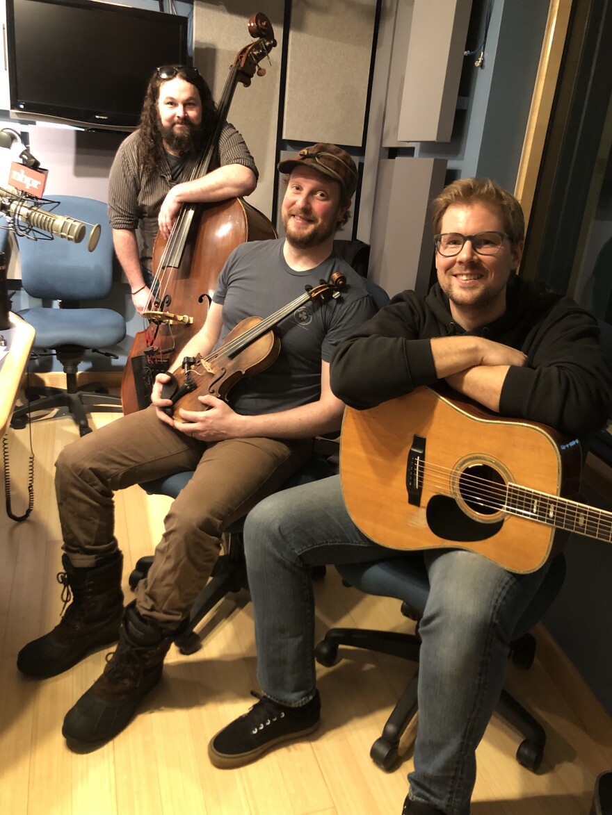 The Jordan TW Trio stopped by The Folk Show at NHPR (Chris Noyes, bass; Jordan Tirrell-Wysocki, Fiddle and guitar; Matt Jensen, guitar)