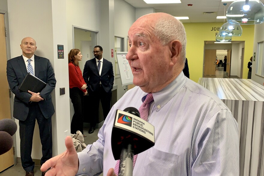 U.S. Agriculture Secretary Sonny Perdue, whose department oversees SNAP benefits, or food stamps, speaks with the media at a WorkOne center in Indianapolis.