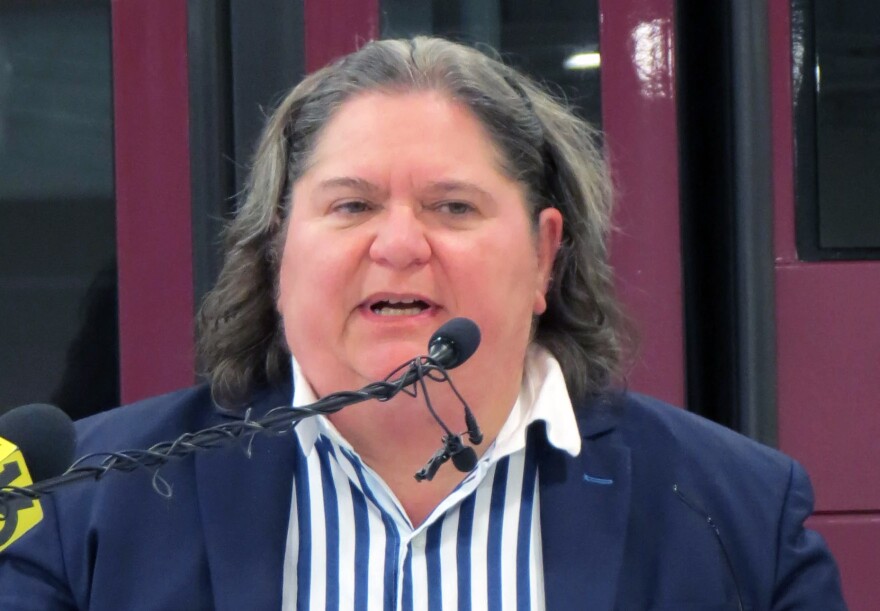 Luzerne County Manager Romilda Crocamo speaks at the dedication of Luzerne County Transportation Authority's new headquarters in Wilkes-Barre on July 11, 2024. Crocamo said the county will unveil a 2026 budget Tuesday that raises the property tax by 1.9% to pay for a new county common pleas court judge, road and bridge maintenance and higher health care costs.