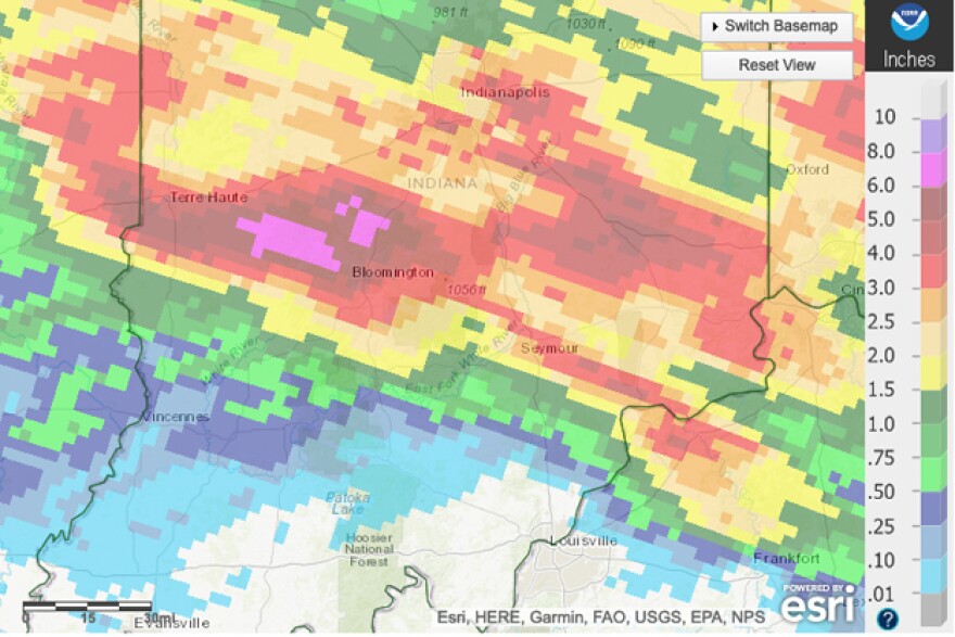 24-hour precipitation totals as of noon Saturday.
