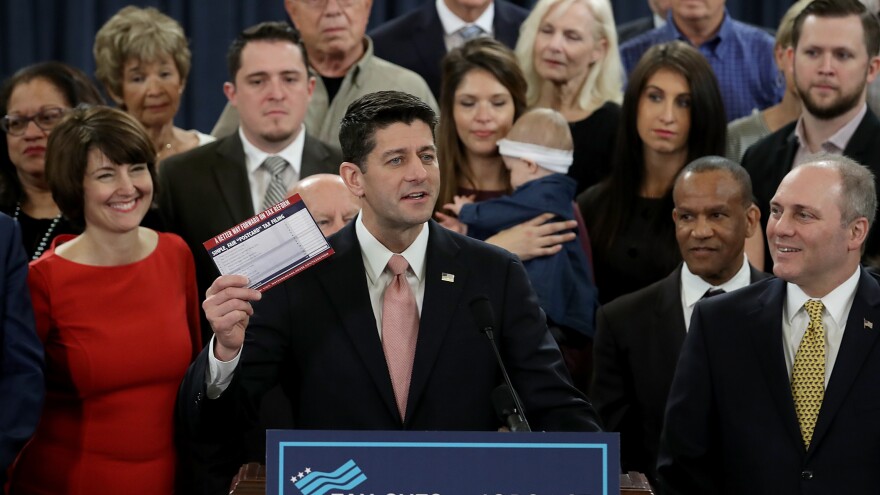 Speaker of the House Paul Ryan, surrounded by American families and members of the House Republican leadership, introduces tax reform legislation on Thursday in Washington, D.C.