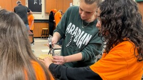 Karen Shreves owns a remodeling company in Pendleton with her sister, Beth Carey, and their mom. They started an annual skilled trades career event last year called Build Your Future Trades Day for seventh graders at Pendleton Heights Middle School. Students can explore career paths through hands-on projects, like building tables and wiring lamps.