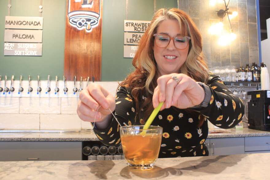 Nothing's Left Brewing Co. owner Lacy Richards mixes a non-alcoholic hot toddy on Tuesday, Jan. 24, 2023, at the brewery.